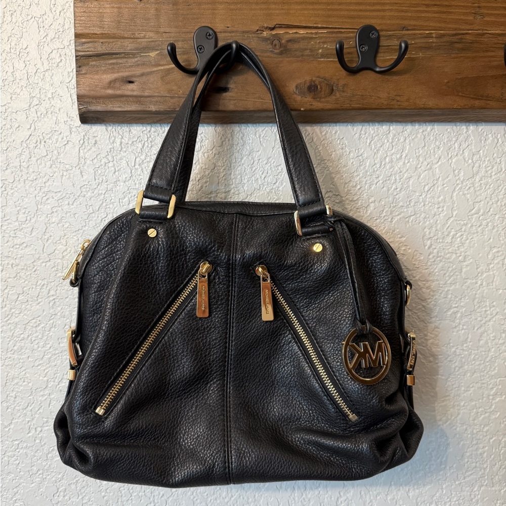 Like New. Michael Kors Black Leather Shoulder Bag with Gold Hardware